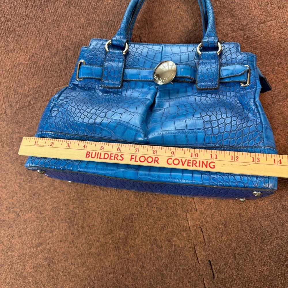 Anais Gvani New York Blue Croc Embossed Satchel Handbag Gold Hardware rare cool